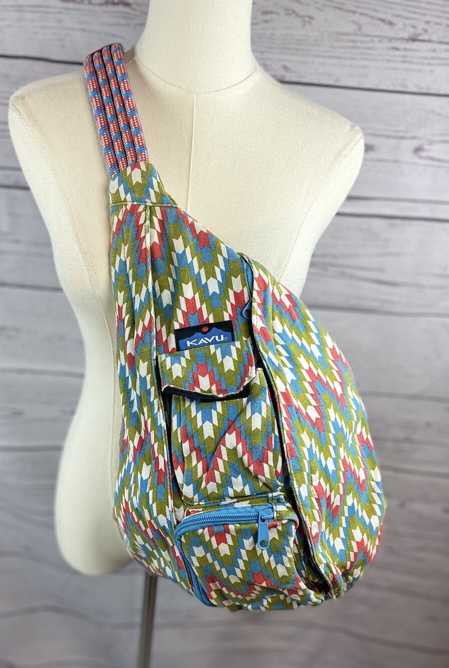 KAVU Original Rope Sling Bag Geometric Print Cotton Crossbody Backpack